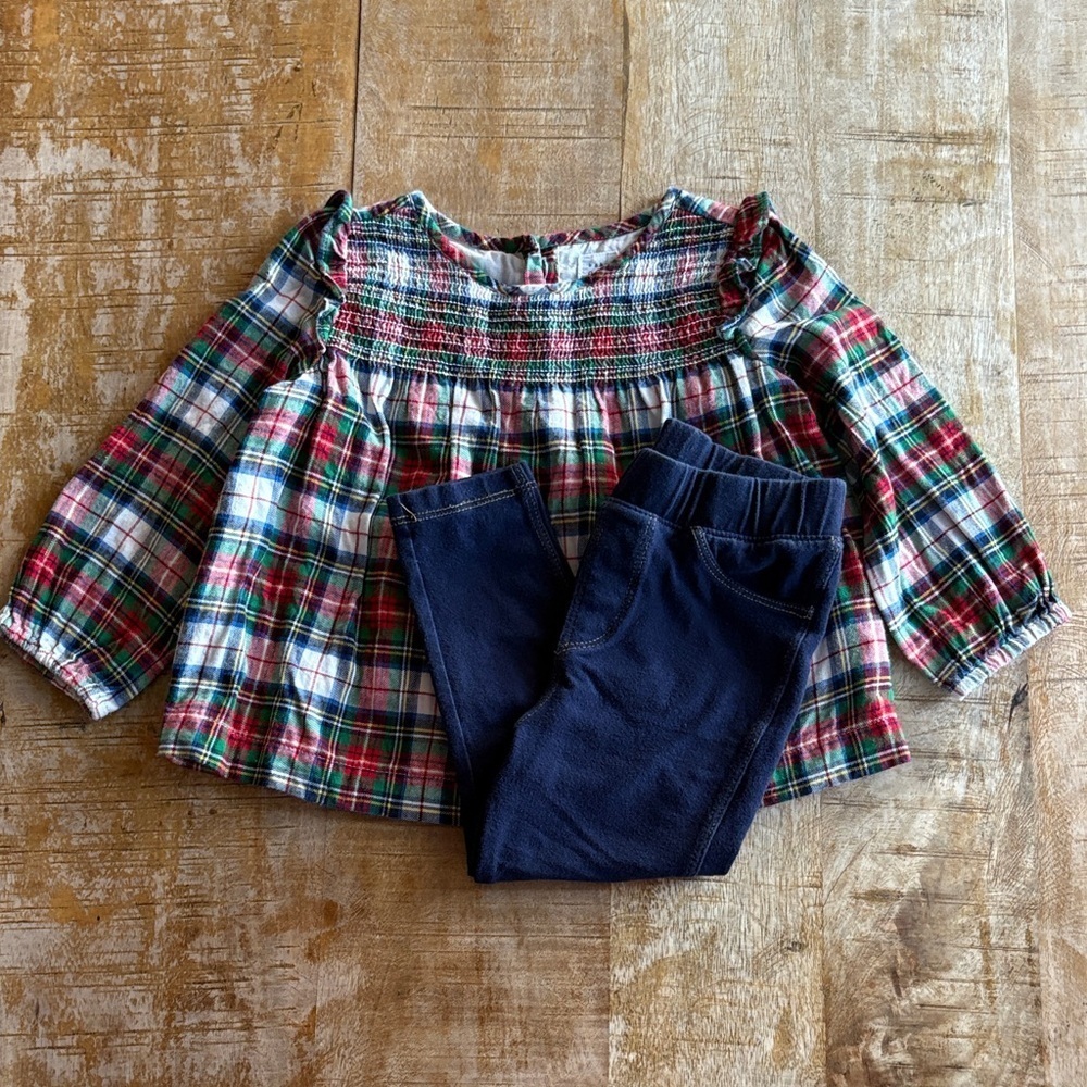 GAP Girls Holiday Plaid Shirt and Leggings Set 2t